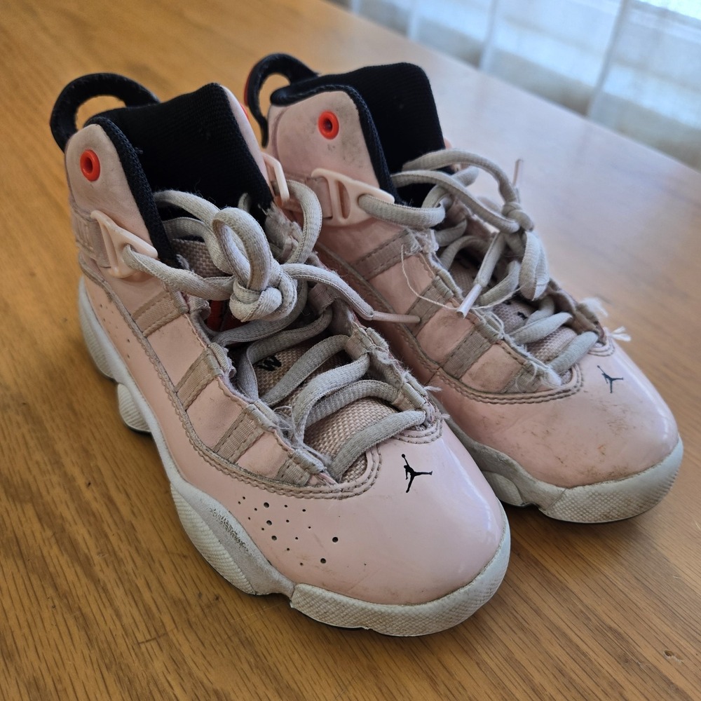 Nike Kids Air Jordan 6 Rings Light Pink White Lace-Up Sneaker Shoes Girl 11C - Picture 2 of 6